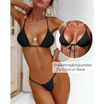 XUNYU Thong Bikini Sets for Women - Brazilian Micro String Bikinis Sexy Two Piece Swimsuit Triangle Top Halter Bathing Suits