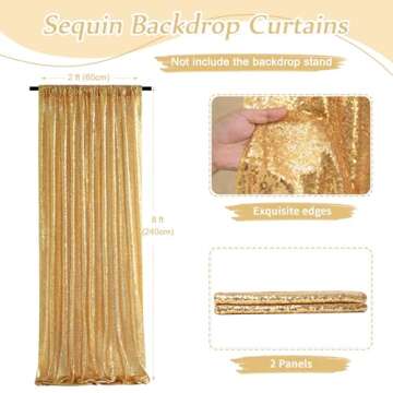 Gold Sequin Backdrop Curtain Panels Stage 2 Pieces 2FTx8FT Sheer Gold Curtains Backdrop Photo Backdrop Curtains for Wedding Birthday Party Background Drapes Christmas Decorations