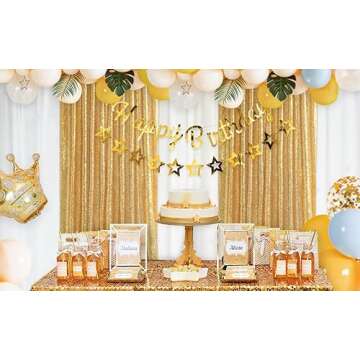 Gold Sequin Backdrop Curtain Panels Stage 2 Pieces 2FTx8FT Sheer Gold Curtains Backdrop Photo Backdrop Curtains for Wedding Birthday Party Background Drapes Christmas Decorations