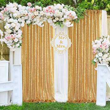 Gold Sequin Backdrop Curtain Panels Stage 2 Pieces 2FTx8FT Sheer Gold Curtains Backdrop Photo Backdrop Curtains for Wedding Birthday Party Background Drapes Christmas Decorations