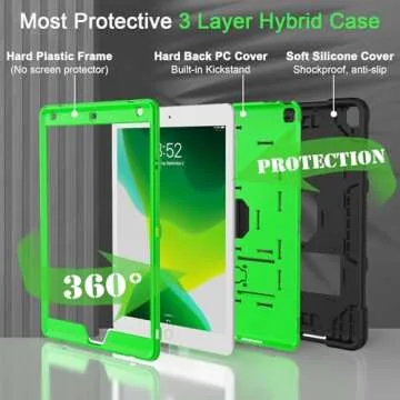 TIMISM 3-Layer Protective Case for iPad 9th/8th/7th Generation 10.2 Inch (2021-2019) | Built-in Kickstand, Military-Grade Drop Protection, Eye-Friendly Green Cover & Enhanced Grip, Black+Green