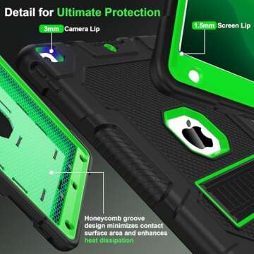 TIMISM 3-Layer Protective Case for iPad 9th/8th/7th Generation 10.2 Inch (2021-2019) | Built-in Kickstand, Military-Grade Drop Protection, Eye-Friendly Green Cover & Enhanced Grip, Black+Green