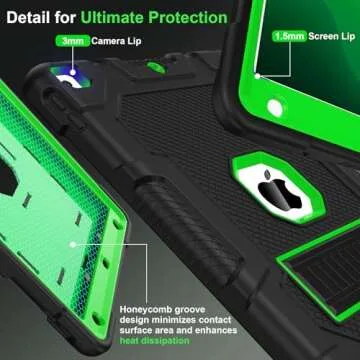 TIMISM 3-Layer Protective Case for iPad 9th/8th/7th Generation 10.2 Inch (2021-2019) | Built-in Kickstand, Military-Grade Drop Protection, Eye-Friendly Green Cover & Enhanced Grip, Black+Green