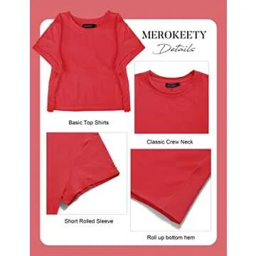 MEROKEETY Womens 2025 Summer Casual Crew Neck Short Sleeve Crop Tops Loose Athletic Tees, Red, M