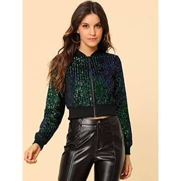 Stylish Allegra K Sparkly Bomber Jacket for Parties