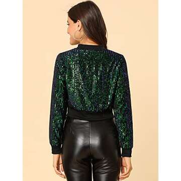 Stylish Allegra K Sparkly Bomber Jacket for Parties