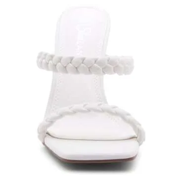 Shoe Land SL-Miley Women's Square Open Toe Heeled Mules Double Braided Strap Slide Sandals, White, S...