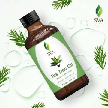 SVA Tea Tree Essential Oil – 4 Fl Oz – 100% Natural Tea Tree Oil - for Diffuser, Hair Care, Face, Skin Care, Aromatherapy, Scalp and Body Massage, Soap and Candle Making – with Dropper