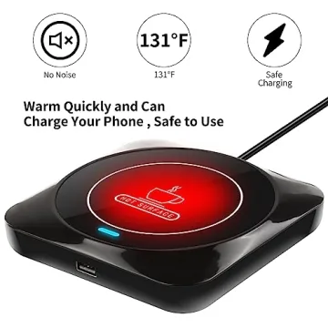 USB Coffee Mug Warmer Auto On/Off with Phone Charger