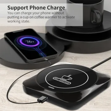 USB Coffee Mug Warmer Auto On/Off with Phone Charger