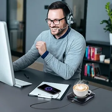 USB Coffee Mug Warmer Auto On/Off with Phone Charger