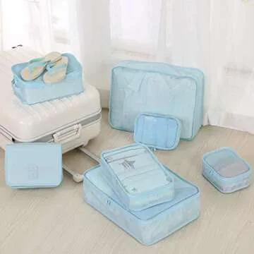 Travel Packing Cubes 7 Set, JJ POWER Luggage Organizers with toiletry kit shoe bag (Blue)