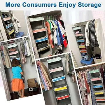 Yes4All 6-Shelf Weekly Hanging Closet Organizer, 47.2×12.2×12.2 INCH Collapsible Weekday Kids Closet Storage Organizer Daily Kids Clothes Organizer Hanging Closet Shelves with 4 Side Pockets, Grey
