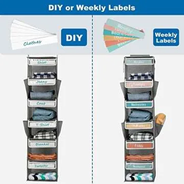 Yes4All 6-Shelf Weekly Hanging Closet Organizer, 47.2×12.2×12.2 INCH Collapsible Weekday Kids Closet Storage Organizer Daily Kids Clothes Organizer Hanging Closet Shelves with 4 Side Pockets, Grey