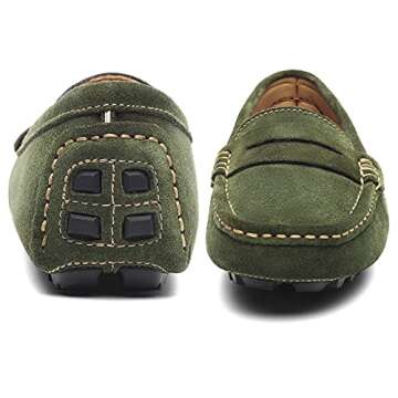 Osslue Women's Green Suede Leather Penny Loafers - Retro Moccasins Driving Slip-On Boat Shoes Flats