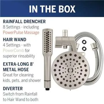 High Pressure Pulsating Shower Wand & Rain Head Combo