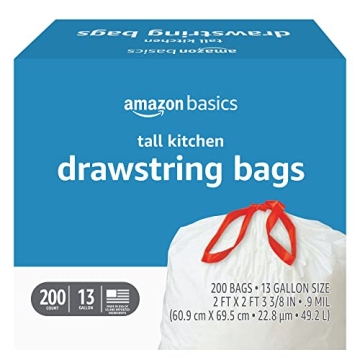 Amazon Basics Kitchen Drawstring Trash Bags 200 Count