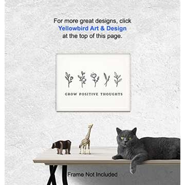 Grow Positive Thoughts Poster 8x10 - Inspirational Wall Art & Decor - Encouragement Gifts for Women - Inspiring Quotes Wall Decor - Uplifting Encouraging Sayings - Boho Home Office Decorations