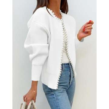 Stylish ZESICA Women's Open Front Cardigan with Pearls