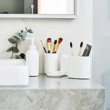 Premium 4 Pcs White Bathroom Accessories Set Complete. Bathroom Soap Dispenser Set. Modern Bathroom ...