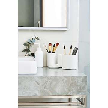 Premium 4 Pcs White Bathroom Accessories Set Complete. Bathroom Soap Dispenser Set. Modern Bathroom Decor Sets Accessories. Bathroom Toothbrush Holder Set. White Bathroom Sets Accessories (White)