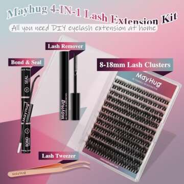 Mayhug Lash Extension Kit 144 Pcs, 3D Lash Clusters 8-18/D Curl Wispy Lash Clusters with 10ml Bond a...