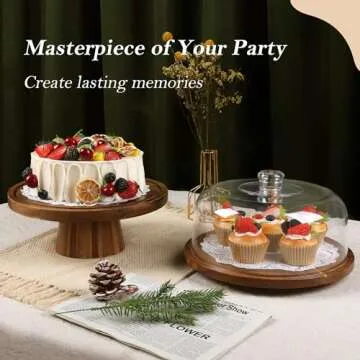 Bellsal Acacia Wood Cake Stand with Lid - 12in Round Cake Holder, 2-in-1 Dessert Table Display Set & Charcuterie Board for Cheese, Chips & Dips, Nachos, Fruit Platter, Large Acrylic Cake Dome Cover