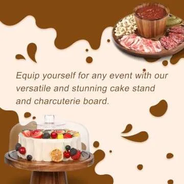 Bellsal Acacia Wood Cake Stand with Lid - 12in Round Cake Holder, 2-in-1 Dessert Table Display Set & Charcuterie Board for Cheese, Chips & Dips, Nachos, Fruit Platter, Large Acrylic Cake Dome Cover
