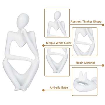 Creproly Thinker Statue Resin Sculpture Figurines Art White Abstract Sculptures Thinker Man Statue Home Office Table Desk Bookshelf Decor (Right)
