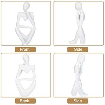 Creproly Thinker Statue Resin Sculpture Figurines Art White Abstract Sculptures Thinker Man Statue Home Office Table Desk Bookshelf Decor (Right)