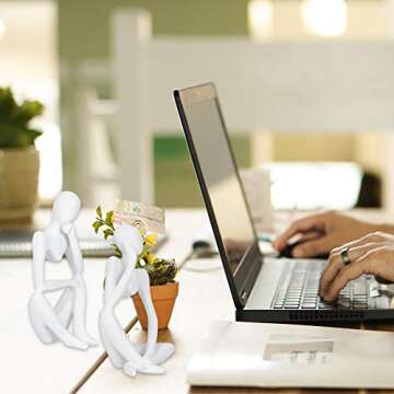 Creproly Thinker Statue Resin Sculpture Figurines Art White Abstract Sculptures Thinker Man Statue Home Office Table Desk Bookshelf Decor (Right)