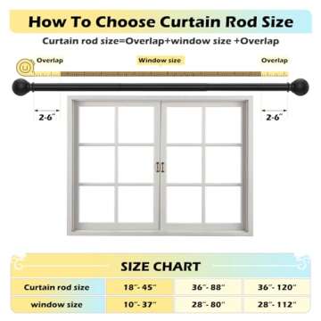 Black Curtain Rods 28 to 48 Inches Adjustable 5/8"