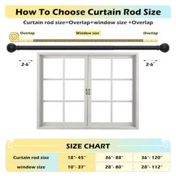 Black Curtain Rods 28 to 48 Inches Adjustable 5/8"