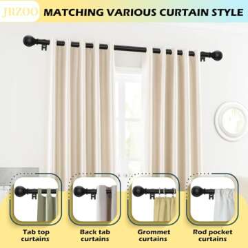 Black Curtain Rods 28 to 48 Inches Adjustable 5/8"