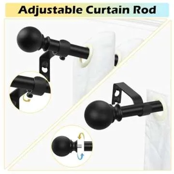 Black Curtain Rods 28 to 48 Inches Adjustable 5/8"