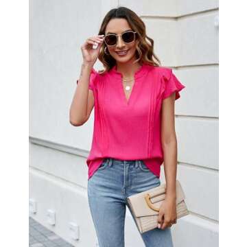 Blooming Jelly Women's Dressy Casual Tops Ruffle Short Sleeve V Neck Blouse