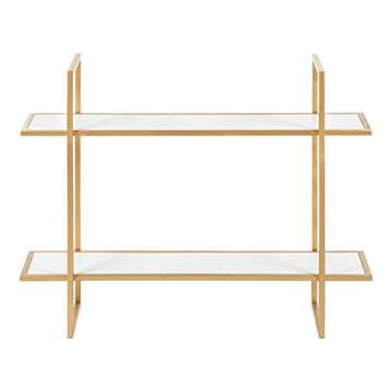 Kate and Laurel Leigh Wood and Metal Wall Shelf, 30" x 24", White and Gold, Unique Modern Glam Home Decor with Efficient Storage Shelves for Smaller Spaces