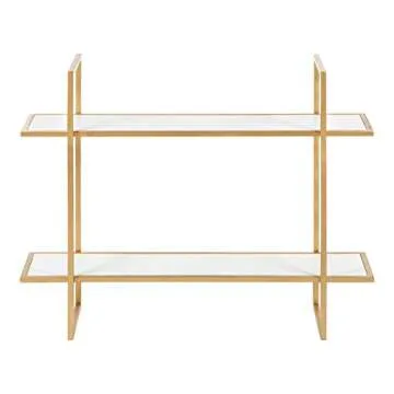 Kate and Laurel Leigh Wood and Metal Wall Shelf, 30" x 24", White and Gold, Unique Modern Glam Home Decor with Efficient Storage Shelves for Smaller Spaces