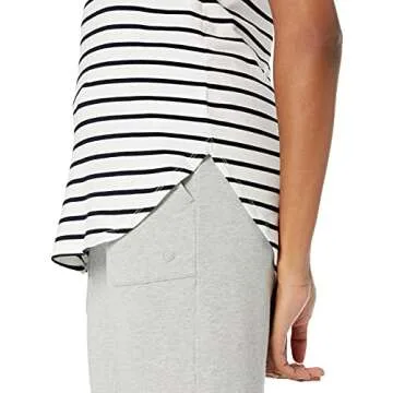 Amazon Essentials Women's Jersey Standard-Fit V-Neck Tank Top (Previously Daily Ritual), Black White Stripe, Small