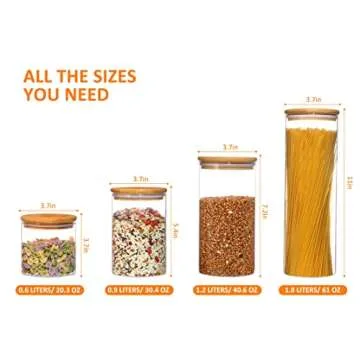 M MCIRCO Kitchen Canisters Set, 9Pcs Airtight Glass Jars with Bamboo Lids, Glass food Storage Containers for Kitchen & Pantry Organization, Cookie, Coffee, Pasta, Nuts and Spice Jars, Stackable