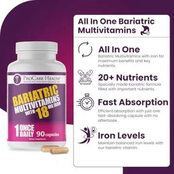 ProCare Health Bariatric Multivitamin with Iron 18mg (03 Month Supply) - Post-Op Bariatric Vitamins for Gastric Bypass Bariatric Surgery Patients, Supports Recovery (90 Easy to Swallow Capsules)