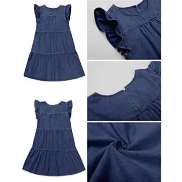 luvamia Ruffle Sleeve Babydoll Dress for Women with Pockets Jean Dresses for Women Denim Casual Dress Womens Babydoll Dress Summer Dresses for Women 2025 Reef Blue Size X-Small Fits Size 0 / Size 2
