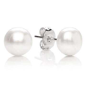 MABELLA 925 Sterling Silver Pearl Stud Earrings for Women