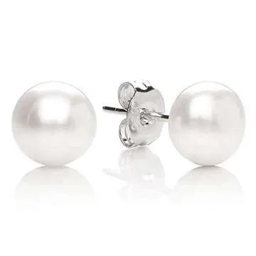MABELLA 925 Sterling Silver Pearl Stud Earrings for Women