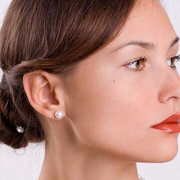 MABELLA 925 Sterling Silver Pearl Stud Earrings for Women