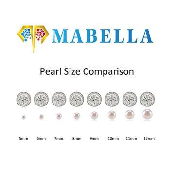 MABELLA 925 Sterling Silver Pearl Stud Earrings for Women
