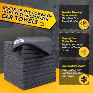 HOMEXCEL Grey Microfiber Cleaning Cloths 12 Pack, 12.5 x 12.5 inch Microfiber Towel for Cars, Ultra ...
