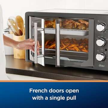 Oster Extra-Large French Door Air Fryer Countertop Oven - Stainless Steel, 60-Min Timer, 6 Cooking F...