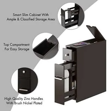 Spirich Home Slim Bathroom Storage Cabinet, Free Standing Toilet Paper Holder, Bathroom Cabinet Slide Out Drawer, Espresso