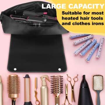 BABORUI Large Hair Tools Travel Bag, Heat Resistant Hair Travel Bag for Curling Iron, Flat Irons, Straighteners, Hanging Travel Hair Tools Bag with Heat Resistant Mat, Hangable Handles (Pink)